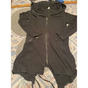 We The Free People Black Cotton Longline Full Zip Hoodie Jacket Fishtail Medium